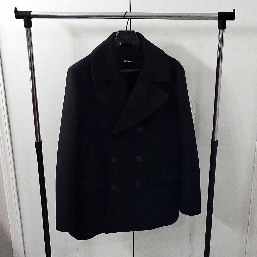 Express, Large, Black, Wool blend Peacoat